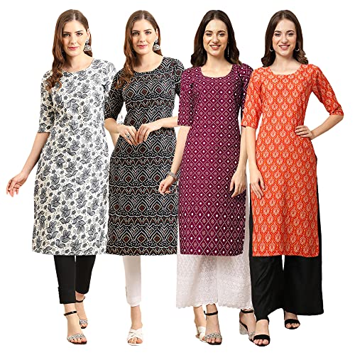 Image of Pinkmint Women's Crepe Digital Print Straight Kurta [Pack of 4]