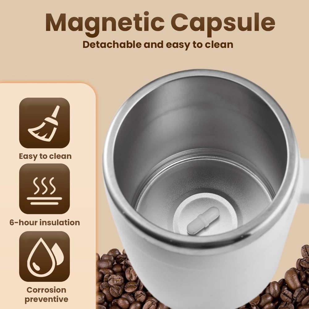 Drkicsy Automatic Magnetic Stirring Coffee Mug, 400ML Coffee Mug Electric Stirring Magnetic Coffee Cup with Lid, Magnetic Automatic Mixing Cup Electric Mixing Mug for Coffee Milk Tea (B- Black)
