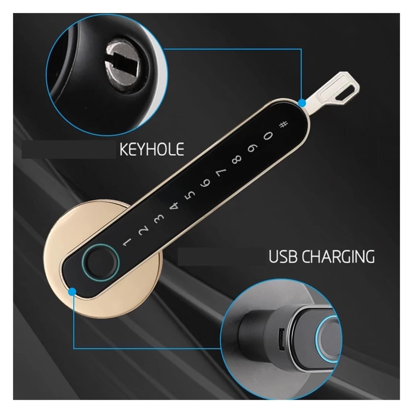 Cerradura Inteligente Para Puerta Con Huella Dactilar Y Teclado Código | Casa, Hotel, Oficina, Apartamento, Principal(T8 Silver)