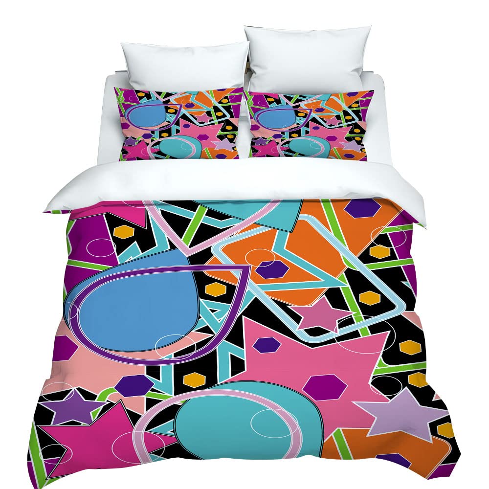 Hixingo 3D Set di Biancheria da Letto in Microfibra, Morbida Traspirante Set Copripiumino e Federe Adatto e Bambini Adulti (220x260cm,Graffiti)