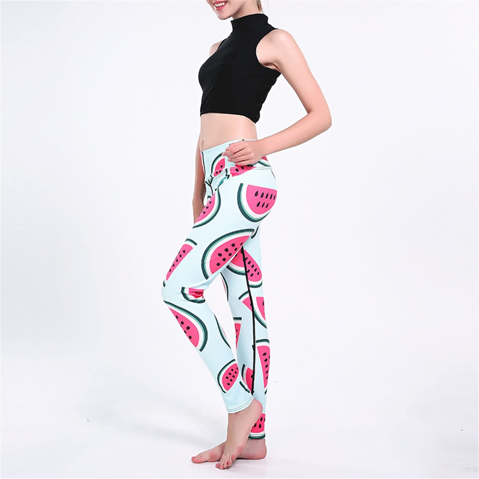 Leggins Mujer Fitness Mallas Deportivo Pilates, Pantalones de la sandía de la moda de las mujeres Pantalones de yoga Pantalones de entrenamiento delgado de la cintura alta Leggings de los deportes de