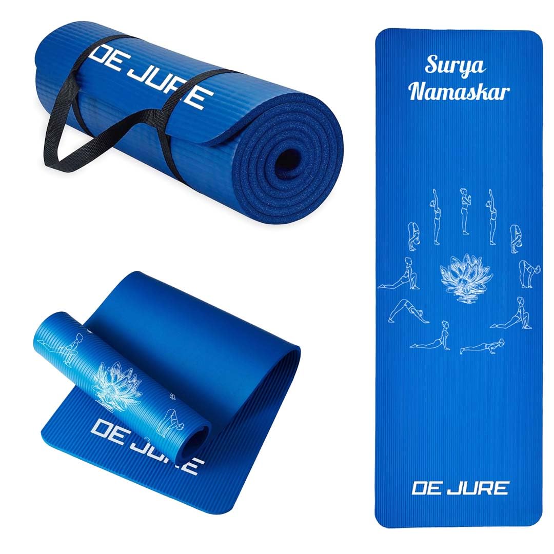 De Jure Fitness Yoga Mat for Women and Men, 8mm Extra Thick Non-Slip NBR Exercise Mat for Yoga, Pilates, Gym & Floor Workouts - with Carry Strap