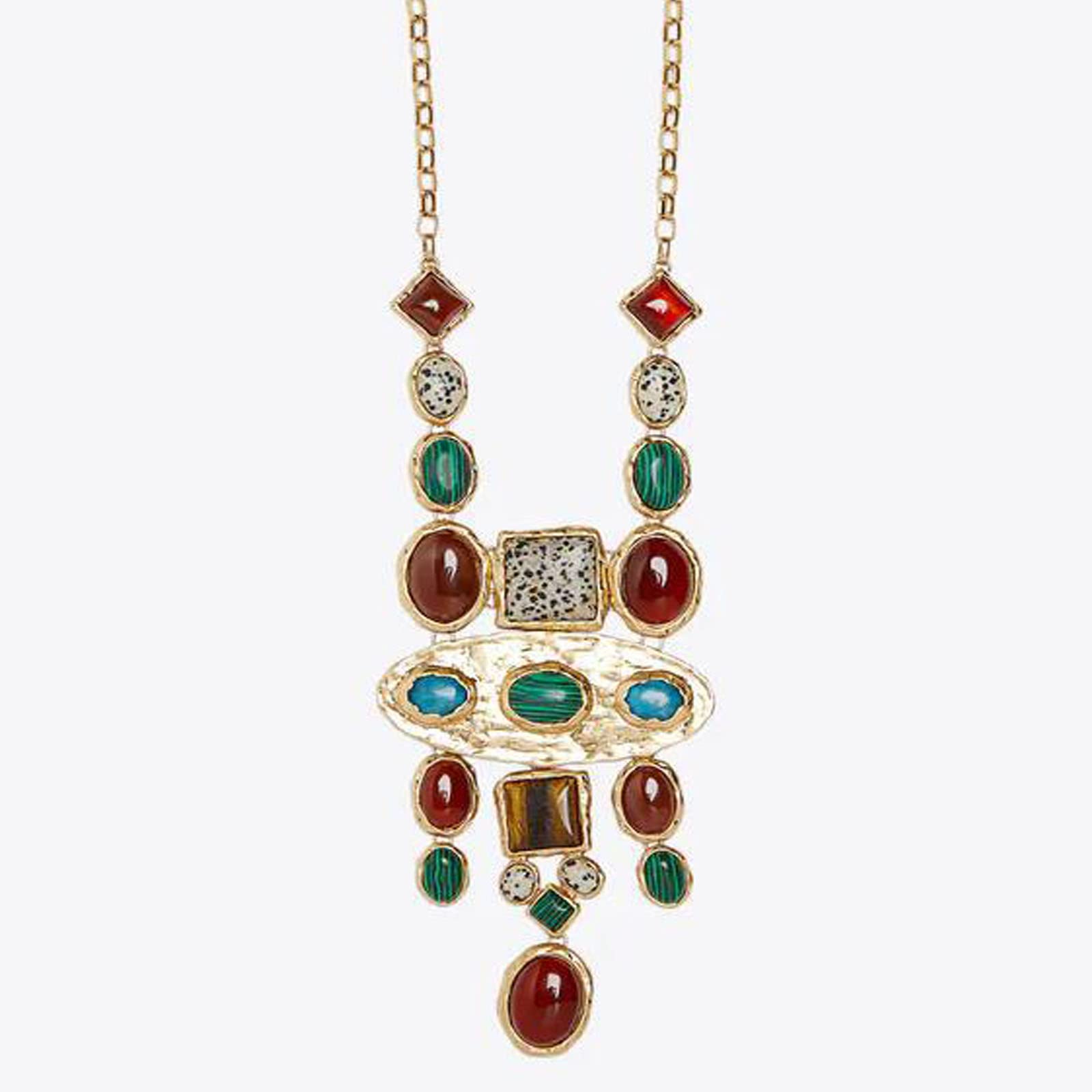 Collier long baroque en pierres géométriques style palais vintage