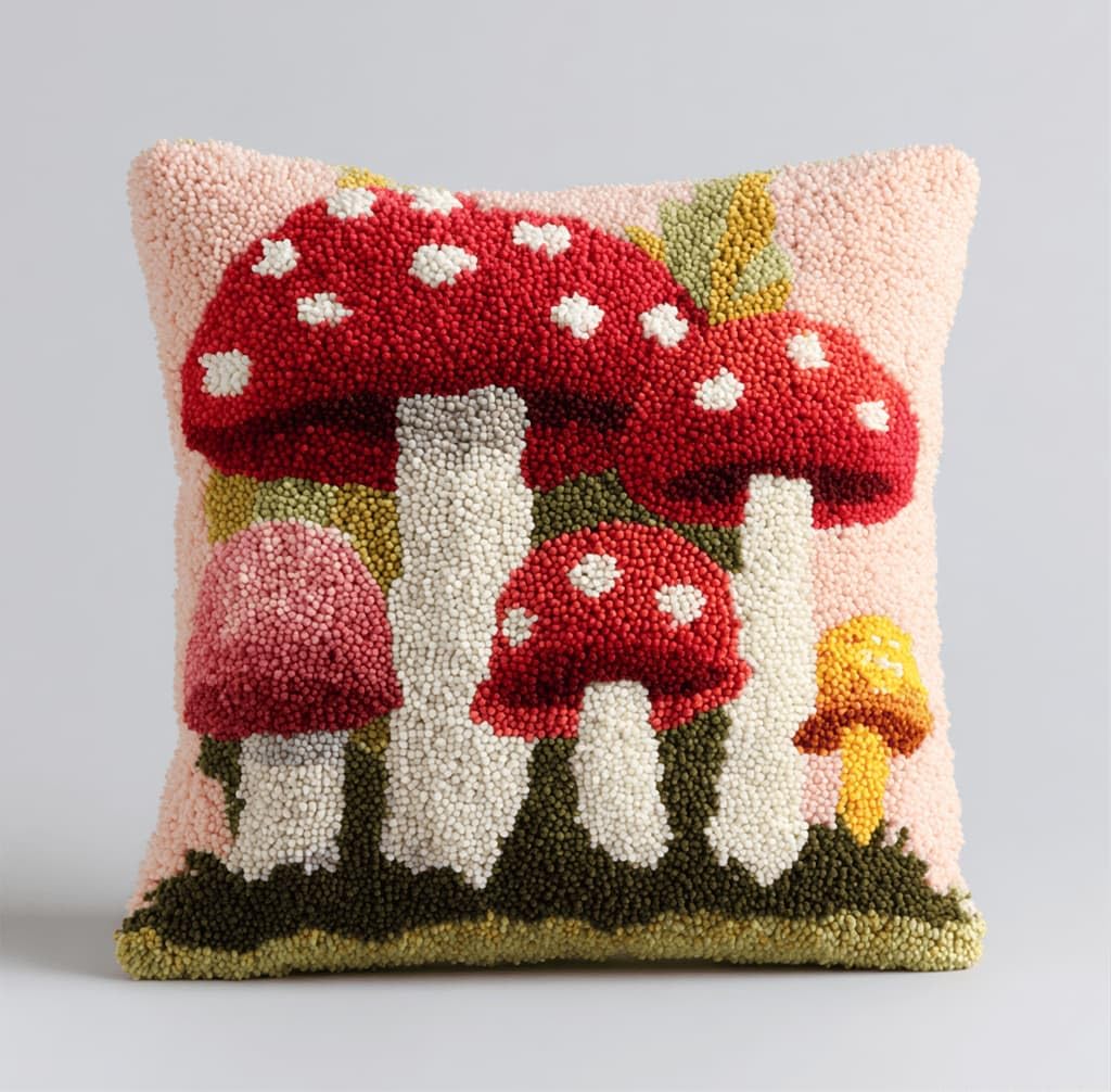 Kitquiver Latch Hook Rug Kits for Adults Mushrooms DIY Latch Hook Cushion Cross-Stitch Embroidery Cushion Cover for Home Sofa Decoration 17X17 in.