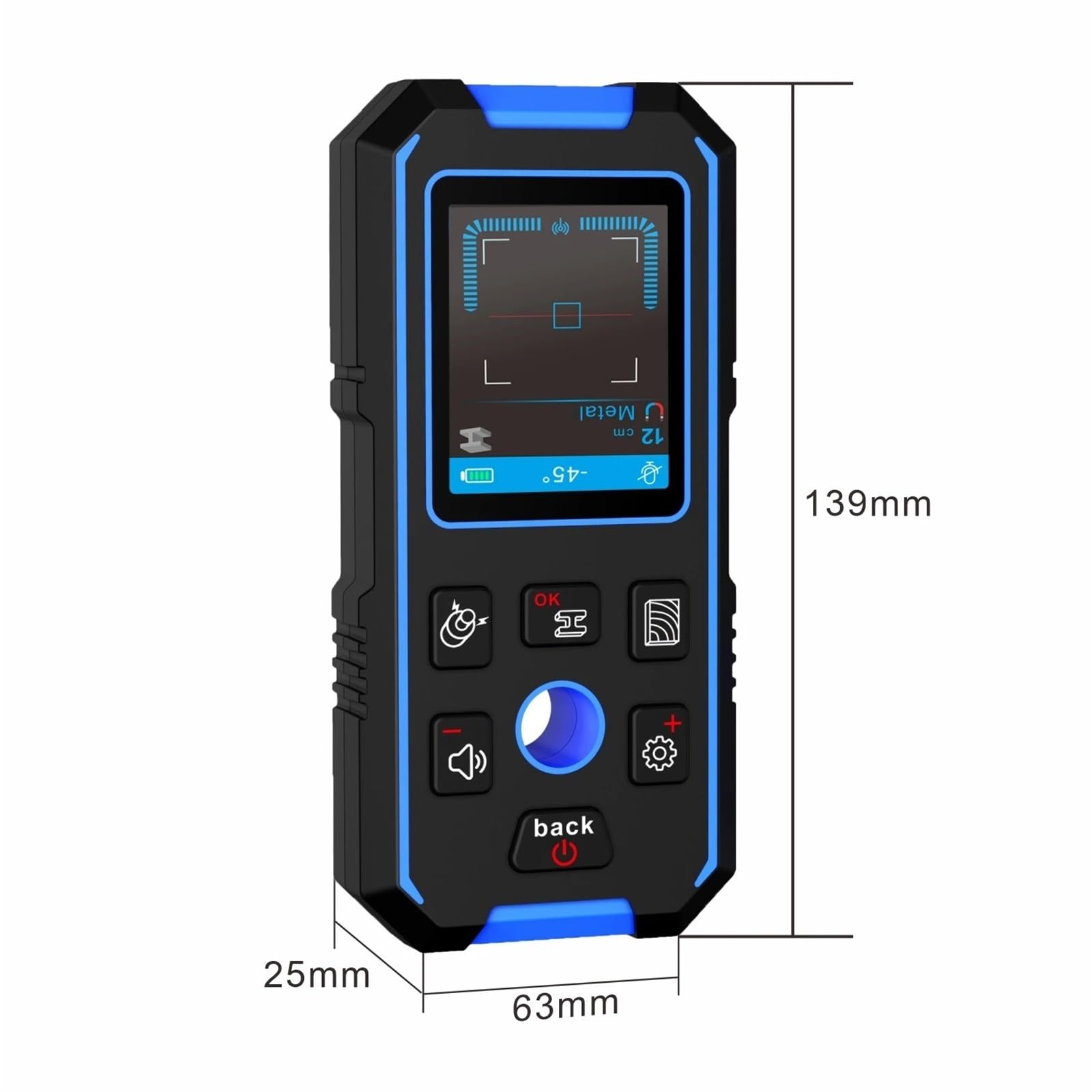 Localizador de cables, Detector de metales de pared, orificio de posicionamiento, cable de CA, metal, montante de madera, medidor de distancia, herramienta, cable, rastreador de profundidad, escáner