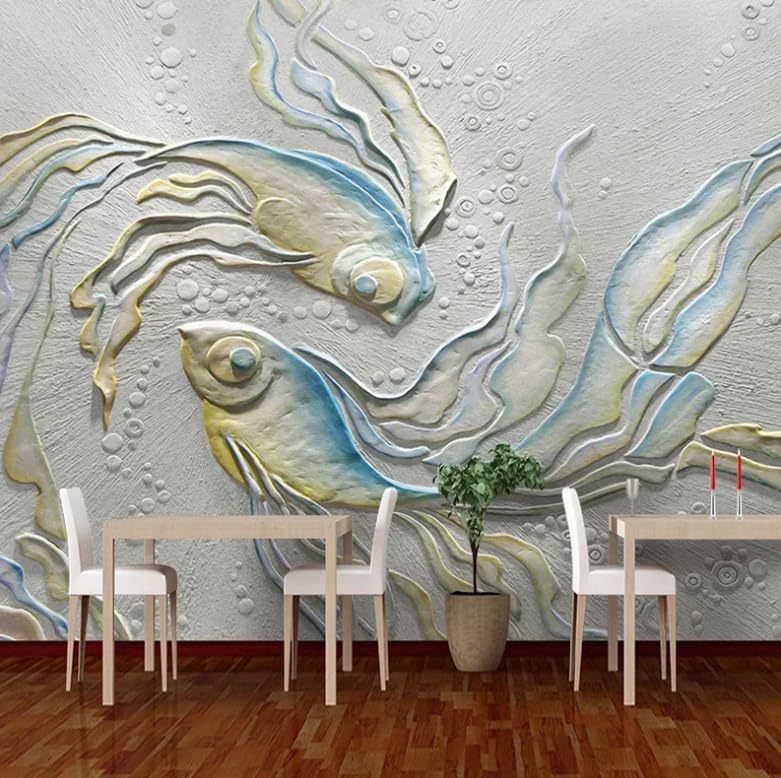 Papier peint mural 3D poisson rouge relief stéréoscopique fond TV salon 300x210