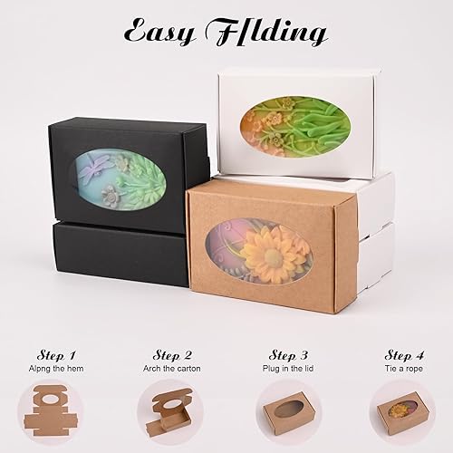 Miniatura 3 de Moukiween 30 cajas de jabón para jabón casero, cajas de jabón de 3.54 x 2.36 x 1.2 pulgadas con ventana, cajas de embalaje de jabón Kraft de 3