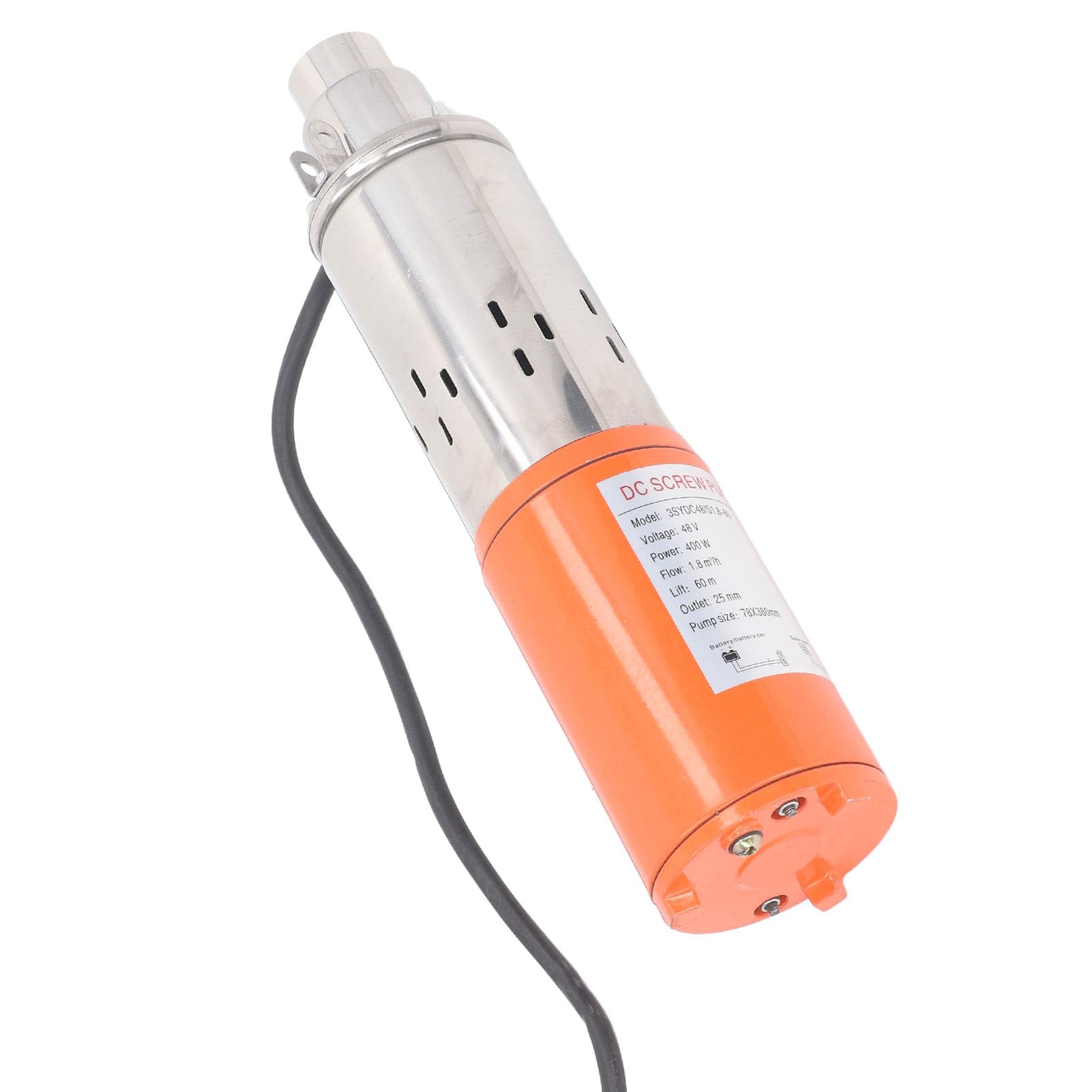 FTVOGUE Bomba de Tornillo CC Bomba de Pozo Profundo Sumergible Solar de Acero Inoxidable Motor de Cobre de 48 V 400 W Elevación de 60 M 1,8 M3 H para Riego Granja Jardín Estanque Suministro de Agua