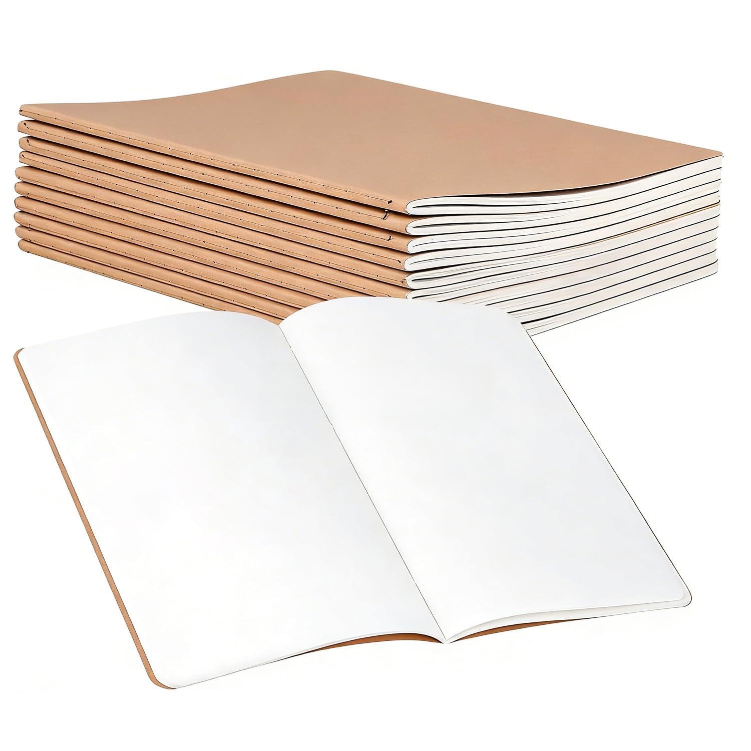 WEIWUXIAN 6 Pack A4 Sketchbooks, Brown Kraft Paper Thread-Stitched Sketch Notebooks, 100gsm Thick Paper, 30 Sheets, 60 Pages, for Drawing, Journaling, Ideal for Artists, Teachers & Travel (A5 10pcs)