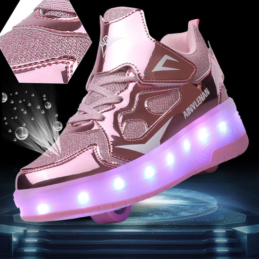 Hiseng Chaussure Roller Fille 27-40EU, Basket Roller pour Enfan Chaussure a Roulette Garcon Chaussure a Roulette Fille Garçons Chaussures Roller Roues Basket a Roulette Adolescents pour Extérieur
