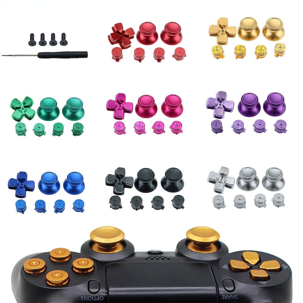 Metal Bullet Buttons Set Analog Thumbsticks D-Pad Buttons for PS4 Controller Screws Tool Joystick Repair Game Accessories Red