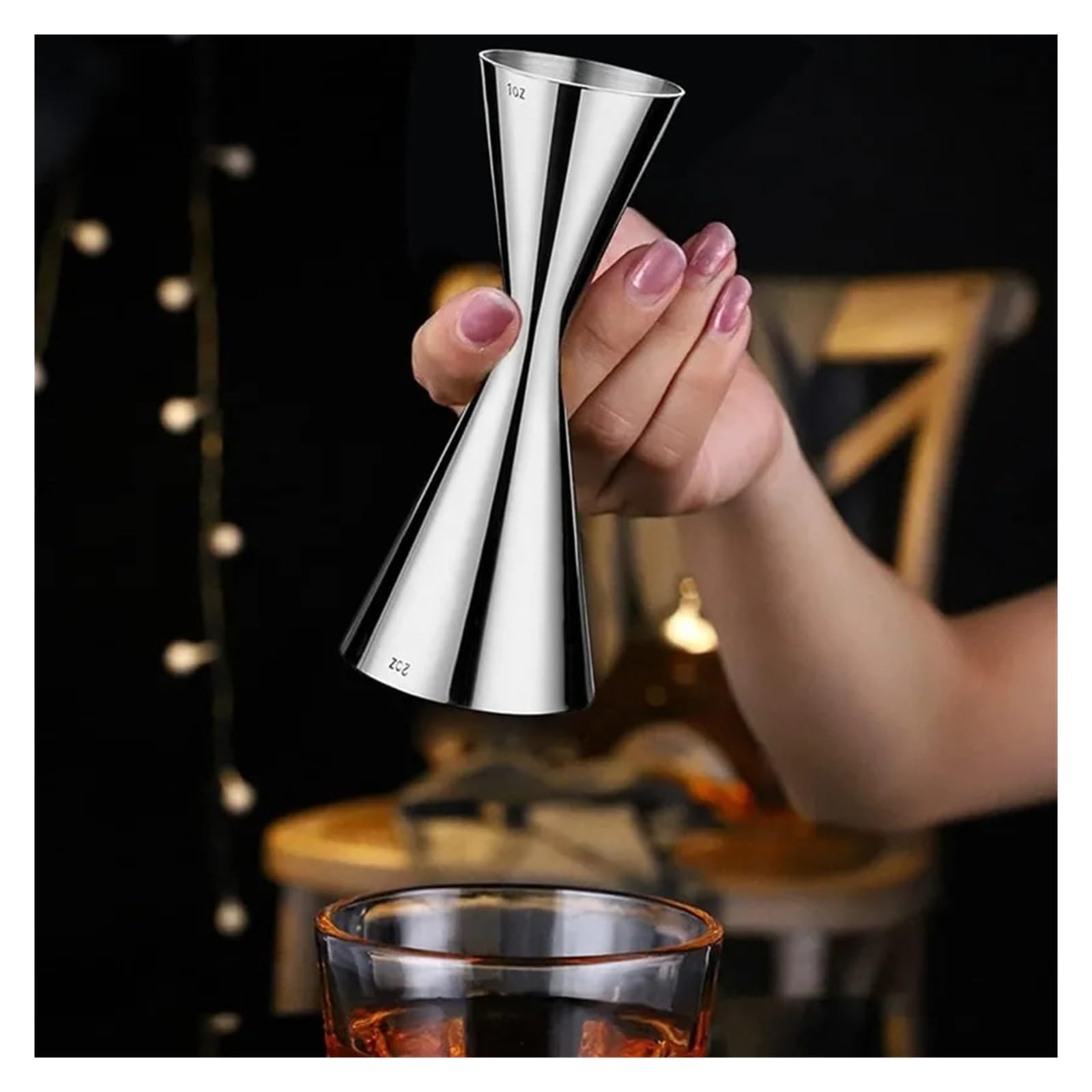 Jigger 2 STÜCKE Doppel-Cocktail-Messbecher, Edelstahl, Messbecher, Doppelkopf, Bar, Party, Wein, Cocktail-Shaker for Bar, Zuhause, Barkeeper, Party, Getränk(45 60 ml)