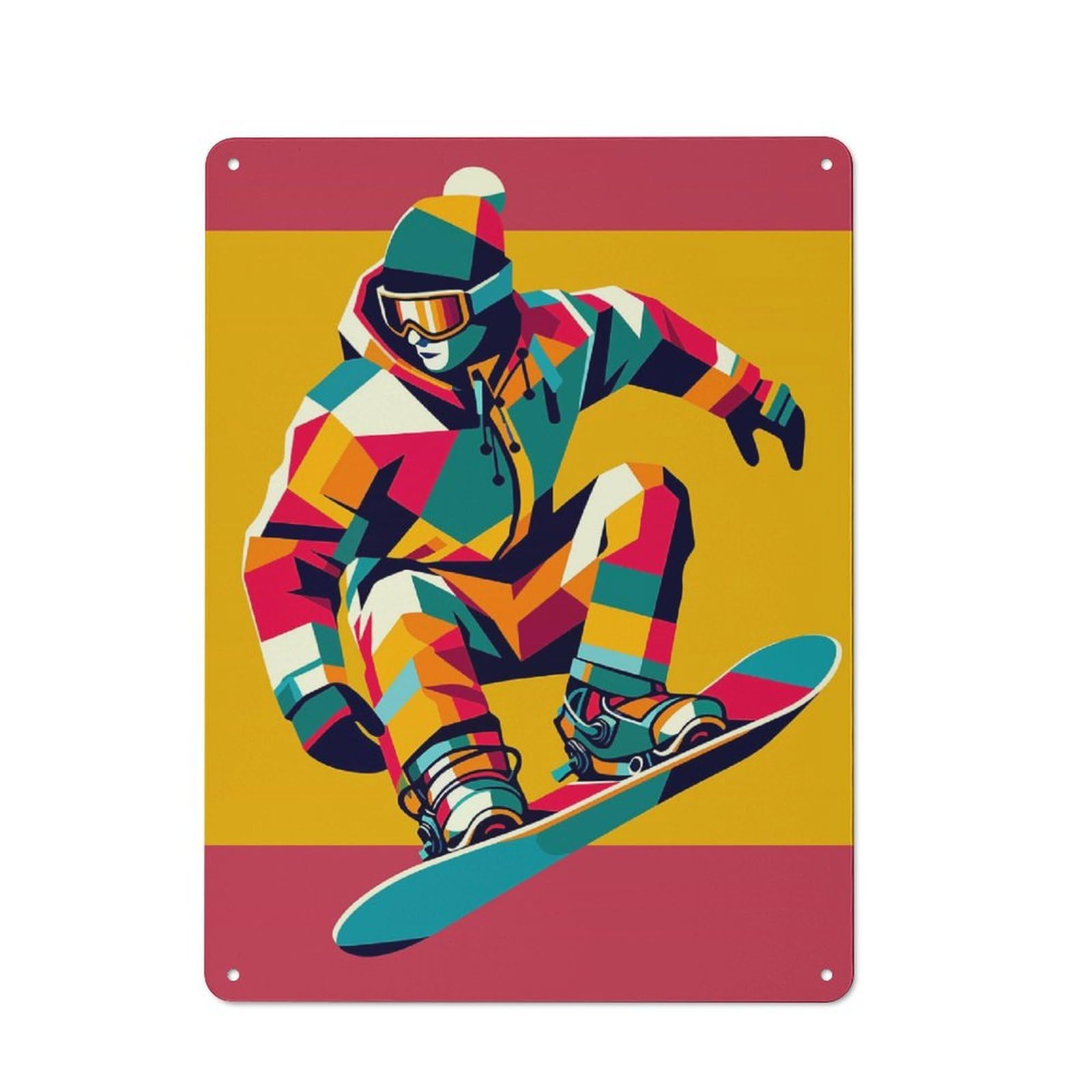 Junmoney Snowboarding Wpap Pop Art Retro Metal Wall Sign 40X30cm For Home Office Or Studio, Winter Wall Decor For Home Office Decor Fans