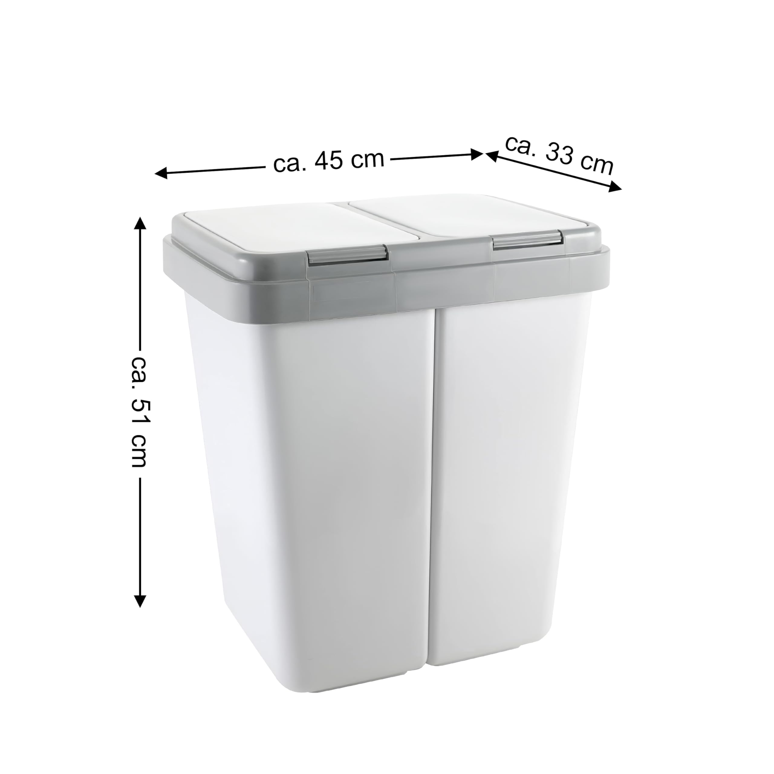 Ribelli Duo bidoni della spazzatura con coperchio, 2 x circa Pattumiera in plastica da 25 litri, per la cucina, inodore, sistema di raccolta dei rifiuti, circa 45 x 32 x 51 cm, bianco, 500113