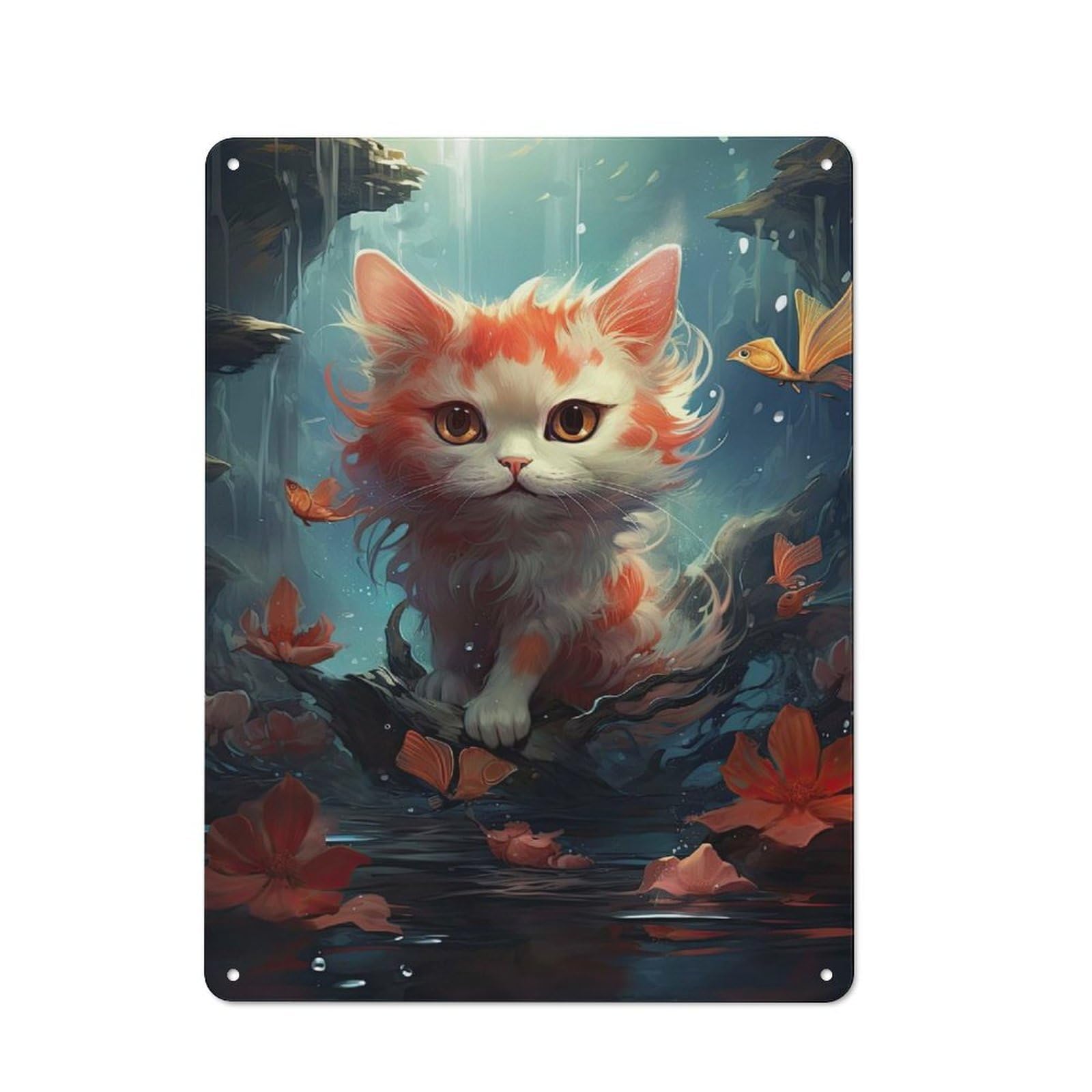 Junmoney Koi Kitten Retro Metal Wall Sign 40X30cm Featuring For Hallway Wall, For Garage, Workshop And Man Cave Decoration
