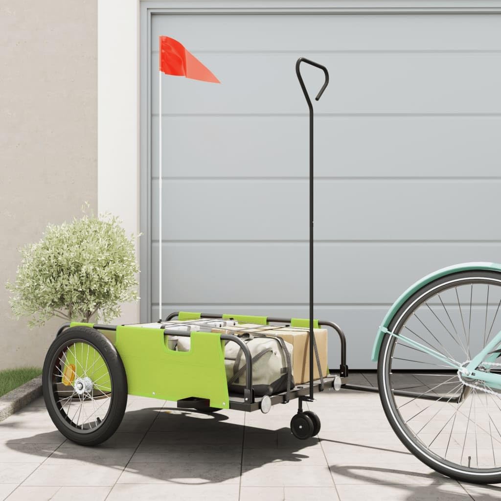 Rimorchio Bicicletta Blu con Tessuto Oxford e Telaio in Ferro, X X, Pieghevole, Molla, per Città, Shopping, Viaggi, Uso Quotidiano