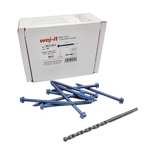 Wej-It Wej-Con Tornillos para hormigón, acero al carbono tratado térmicamente 1022, acabado azul R-Blocker (14 pulgadas x 3-14 pulgadas, cabeza