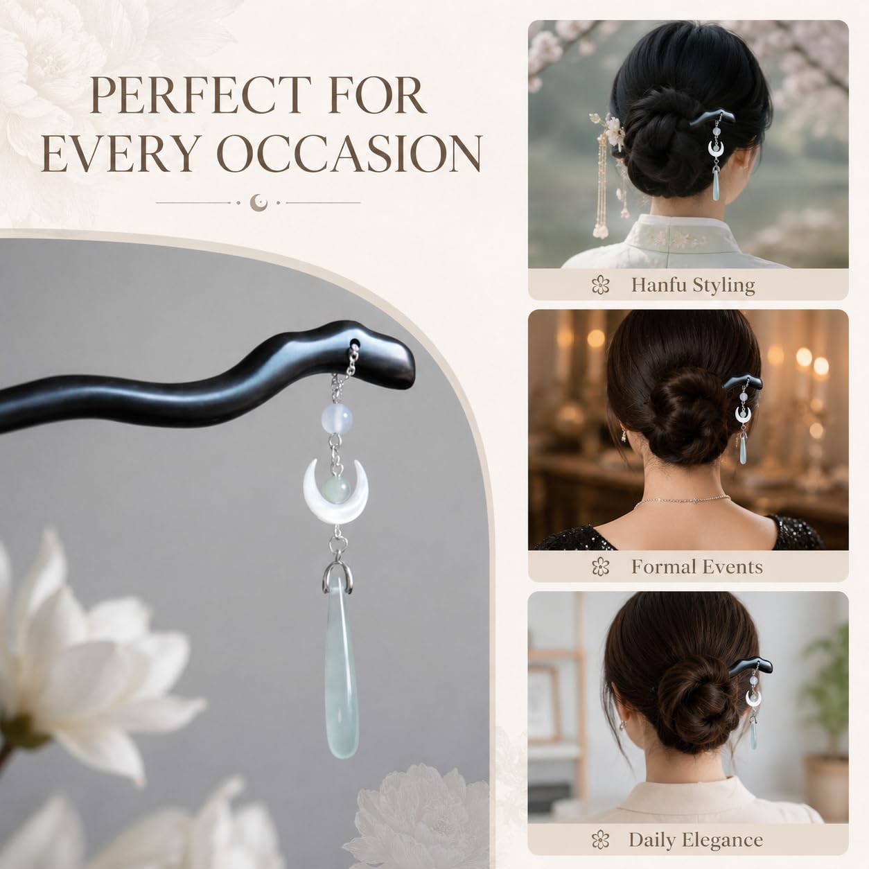 Black Hair Stick with Ornament and Tassel for Updos ，C image 5