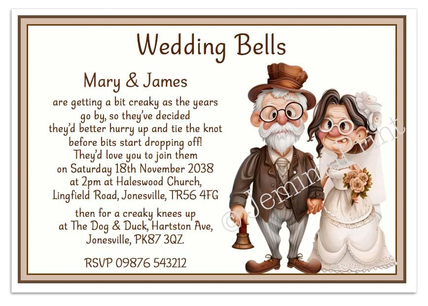 10 Printed Personalised Funny Wedding/Evening Invitations with envelopes