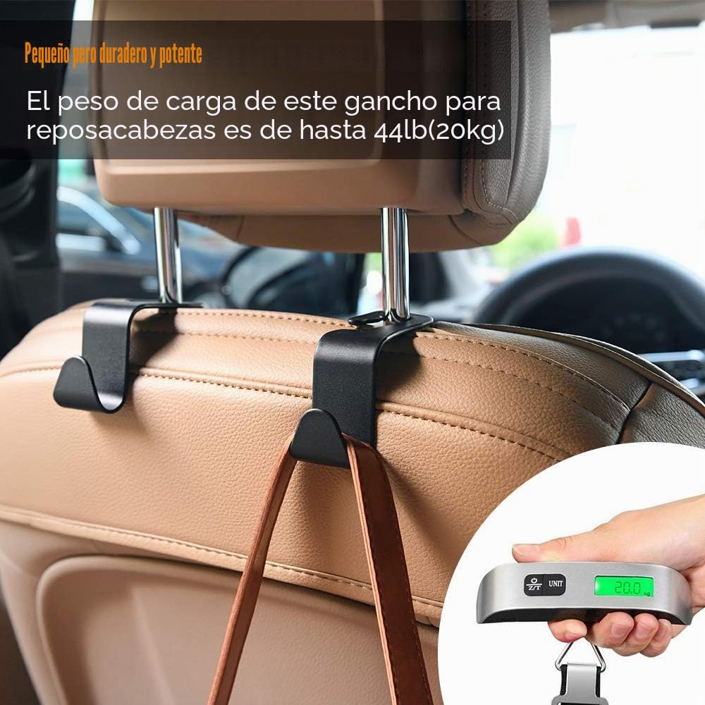 URAQT Ganchos para Asiento de Coche, 4PCS Gancho de Asiento Trasero de Coche, Ganchos para Reposacabezas de Coche, Negro Multifuncionales Accesorios Coche, para Bolsas, Monedero, Botellas de Agua