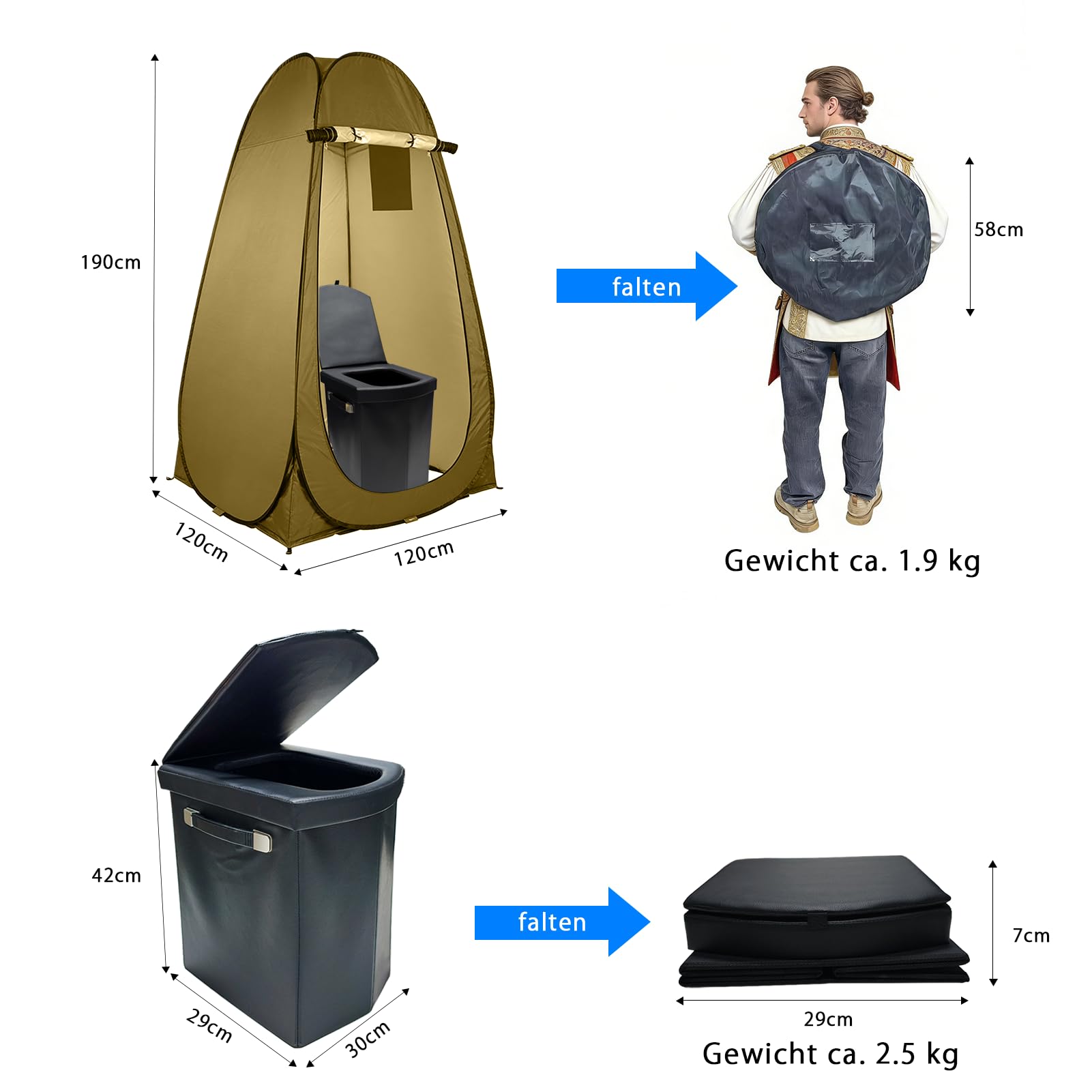 WETCEAOM Campingtoilette, Mobile Toilette, Trenntoilette, Tragbare Toilette für Draußen oder Drinnen,faltbares Töpfchen für Autocamping