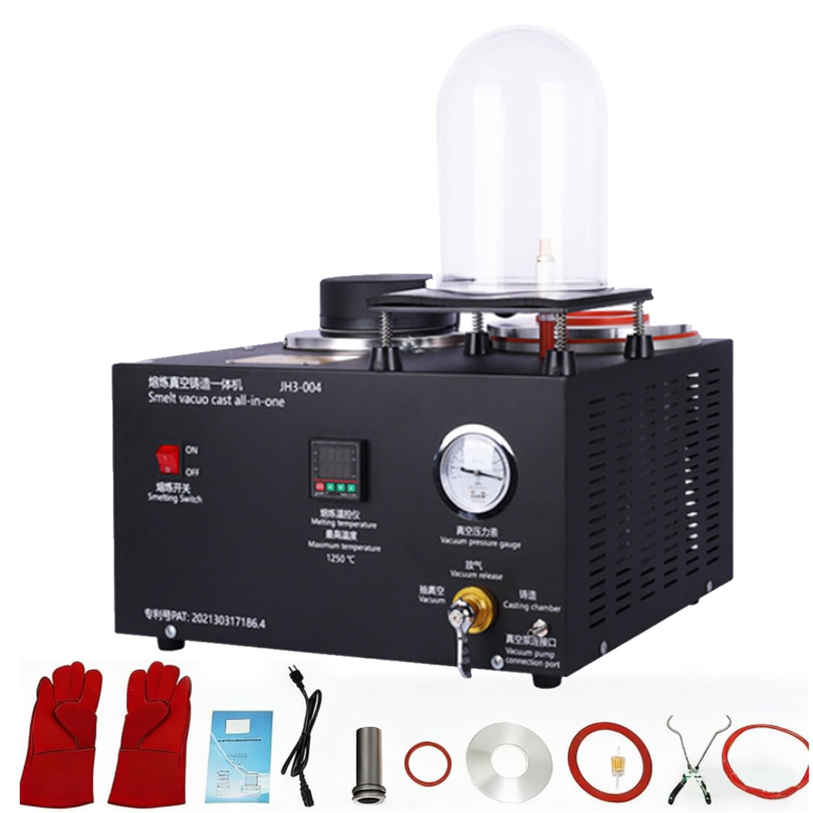 PxkVrin Cast Vacuum and Melting Machine, Digital Display High Temperature Refining Precious Metal Jewelry Casting Tool 1/2 HP, 1-3KG Gold Melting Furnace, for Smelting Aluminum Gold Copper. 2KG
