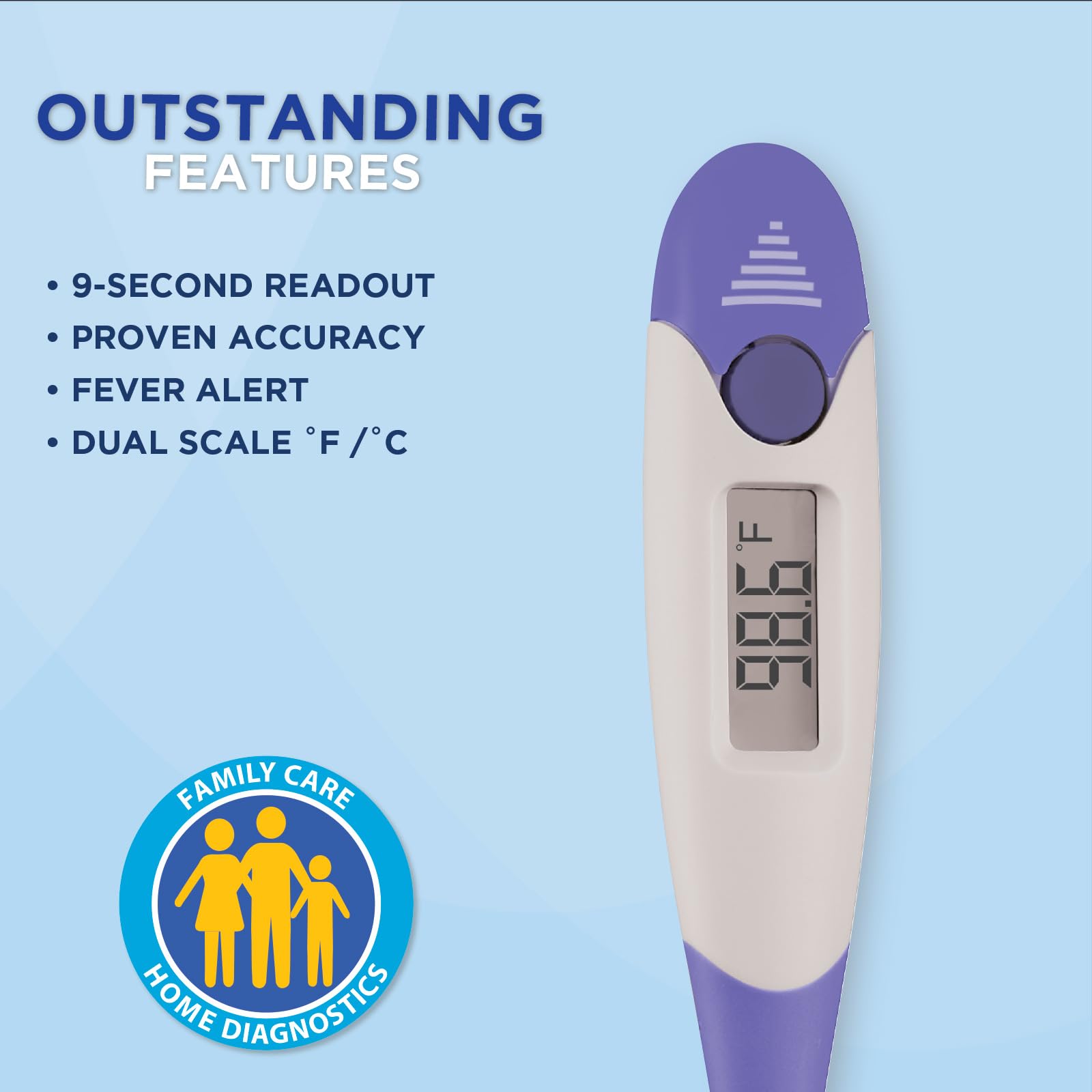 Veridian Digitales Thermometer | 9-Sekunden-Anzeige | 9-teiliges Display | flexible Spitze | hygienisch wasserabweisend einfache Reinigung | Aufbewahrungsbox + Anleitung enthalten