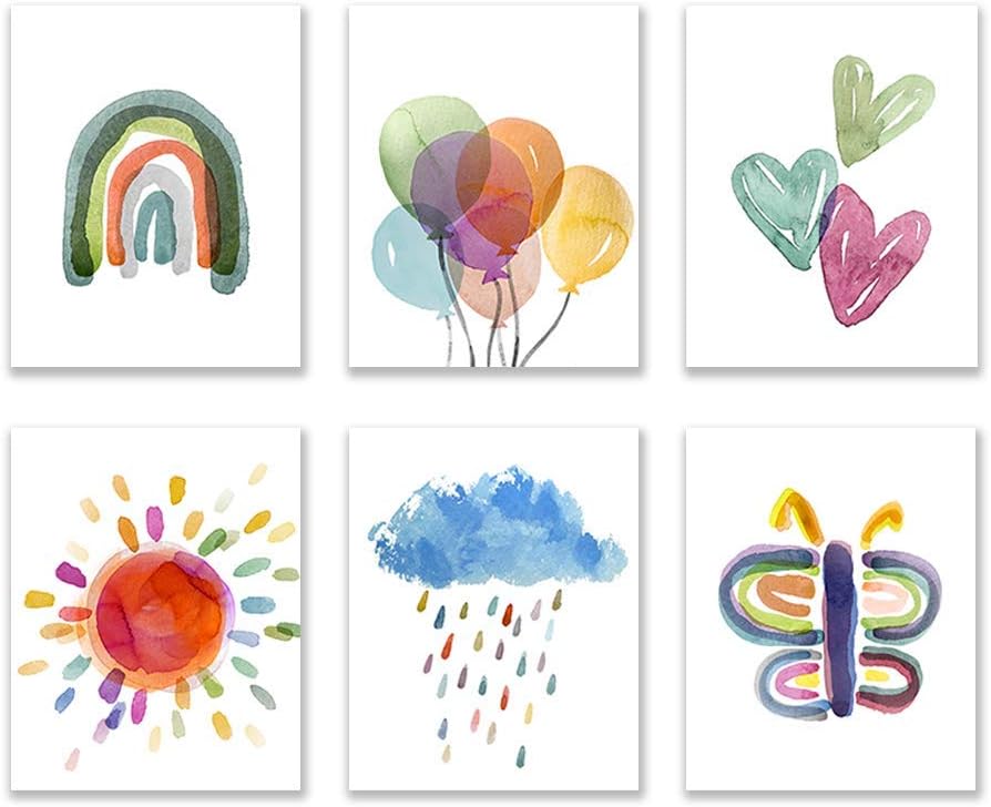 Wall Art for Nursery and Kids Bedroom | 8X10 | UNFRAMED | Colorful Watercolor Paintings | Home Decor Accents | Home Decorations | Decor for Girls and Boys Bedroom | Digital Prints | Set of 6