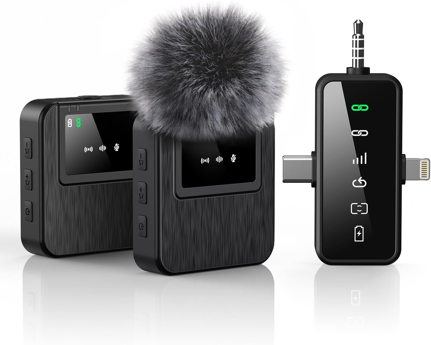 BAILIXIN Wireless Lavalier Microphone for iPhone, Android, Camera, 3-in-1 System with 328ft Range＆20H Battery, Noise Reduction Mini Mic for Vlogs, Interviews, TikTok, Microphone Preamps