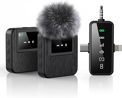 BAILIXIN Wireless Lavalier Microphone for iPhone, Android, Camera, 3-in-1 System with 328ft Range＆20H Battery, Noise Reduction Mini Mic for Vlogs, Interviews, TikTok, Microphone Preamps