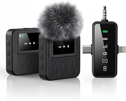 BAILIXIN Wireless Lavalier Microphone for iPhone, Android, Camera, 3-in-1 System with 328ft Range&20H Battery, Noise Reduction Mini Mic for Vlogs, Interviews, TikTok, Microphone Preamps
