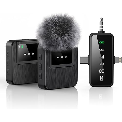 3-in-1 Professional Mini Microphone for iPhone, Android, Camera- 328ft Range, 20H Battery, Wireless Microphones, Noise Canceling for Recording, Live Streaming, YouTube, TikTok