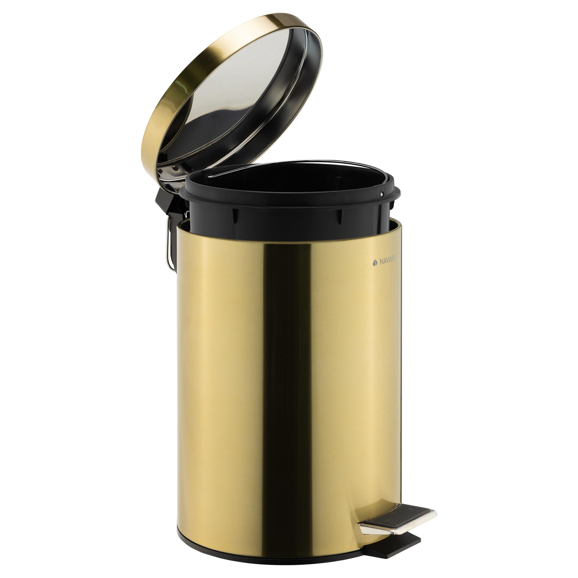 Navaris Cestino Bagno - Bidoncino Spazzatura 12 L - Pattumiera da Bagno Cucina e Ufficio - Cestino Rifiuti con Coperchio e Pedale - Bidone Umido con Secchio Interno Rimovibile - Oro