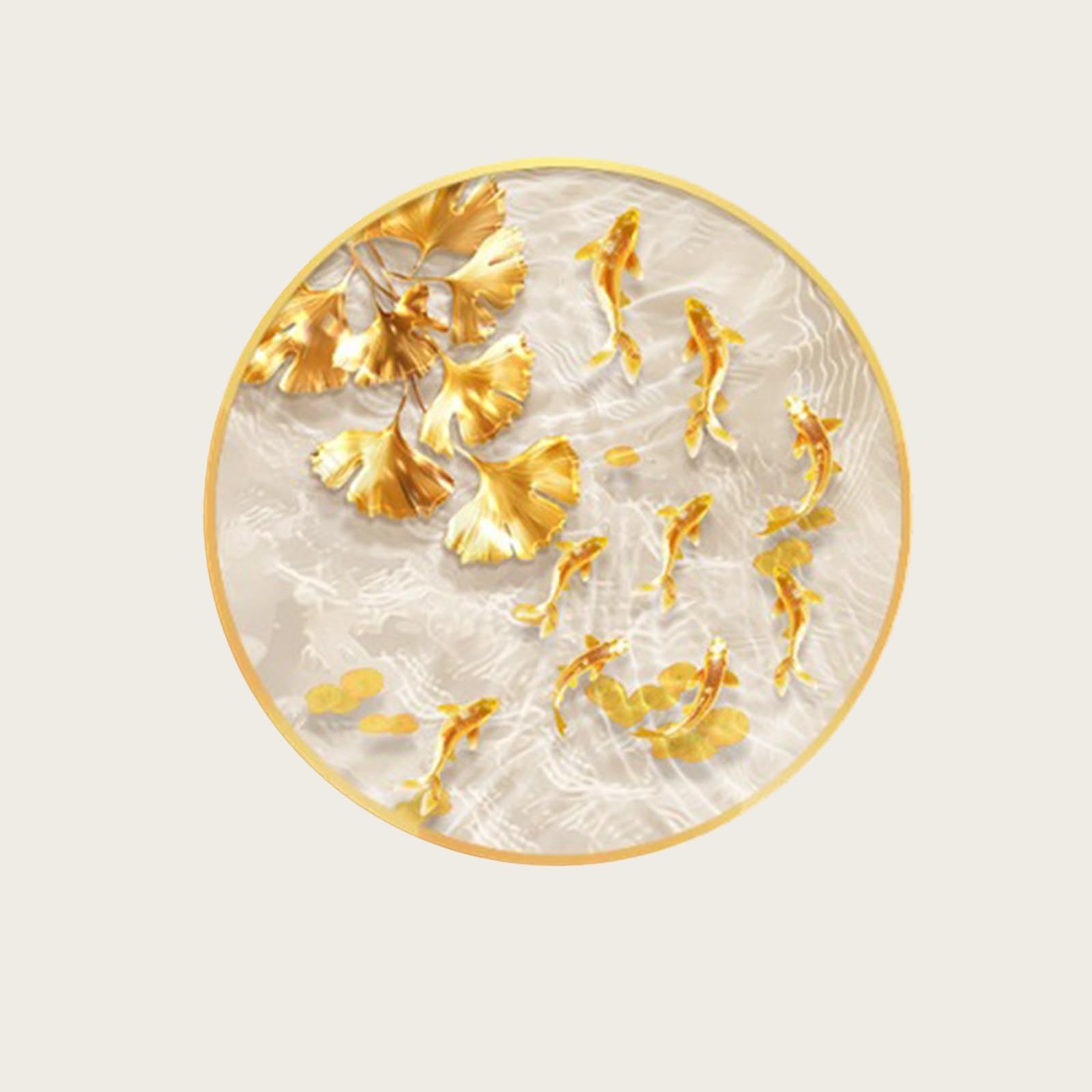 DAJIAYIQI Round Wall Art, Golden Koi Fish Crystal Porcelain Wall Hanging Painting, Creative Feng Shui Wall Decor with Aluminum Frame, Lucky Fish Wall Sculpture for Entryway(C,60cm/23.6in)