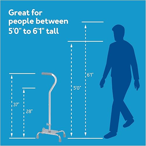 Miniatura 6 de Carex Bastón cuádruple con base grande, bastón cuádruple con mango de caña desplazado y altura ajustable, bastón de 4 puntas para mayor estabilidad