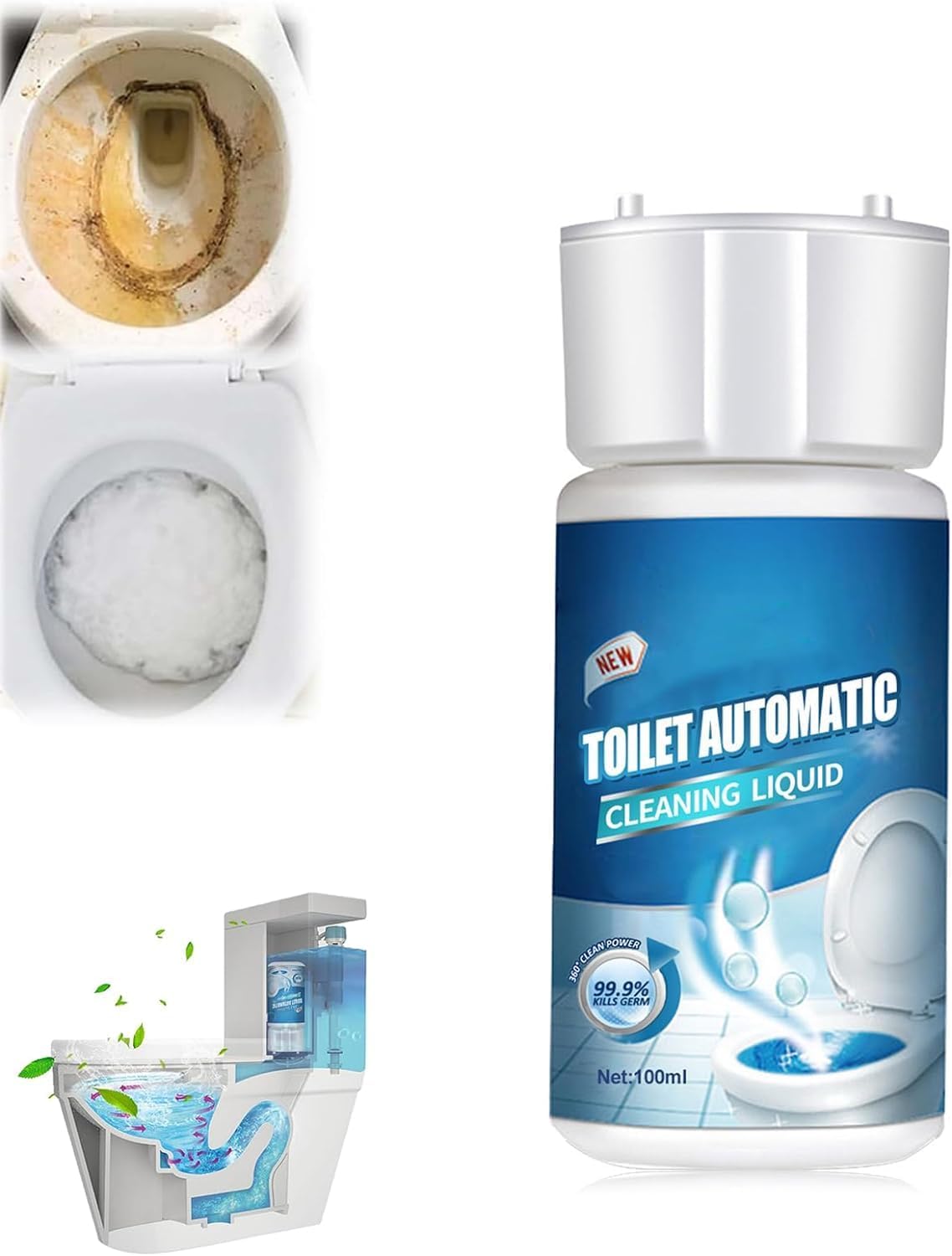 100ml Foam Toilet Cleaner, Upgrade Toilet Cleaner, Cleaner Foaming for Toilet, Anti-Bacterial, Toilet Active Oxygen Agent, Quick Cleaning, Easy to Use