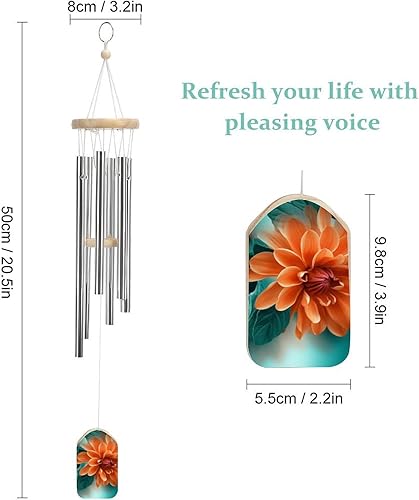 Miniatura 2 de Campanillas de viento de aluminio de 20.5 pulgadas para exteriores, verde azulado y estampado de flores, con 6 tubos de aluminio, campanillas de