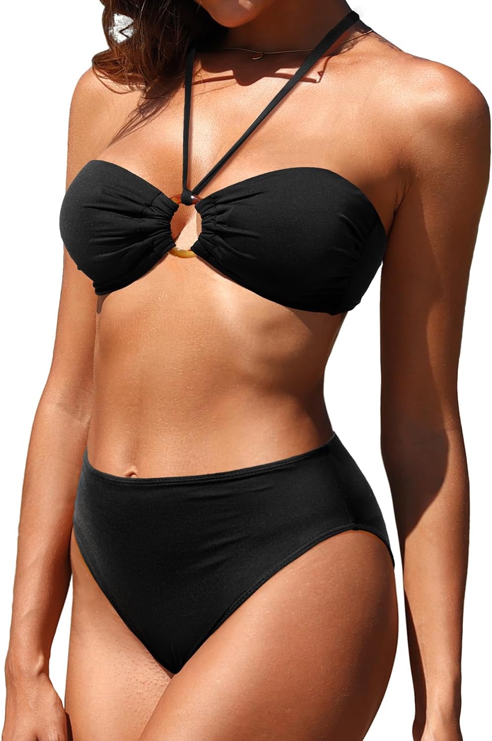 Holipick Women's Bandeau Bikini Set High Waisted Bathing Suits O Ring Halter Bikini Tops Two Piece Swimsuit - Image 5