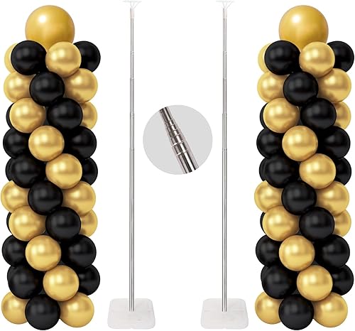 RUBFAC Juego de 2 soportes de columna para globos, kit de columna ajustable de altura de 6.6 pies, soporte de globo telescópico de metal, fiesta de