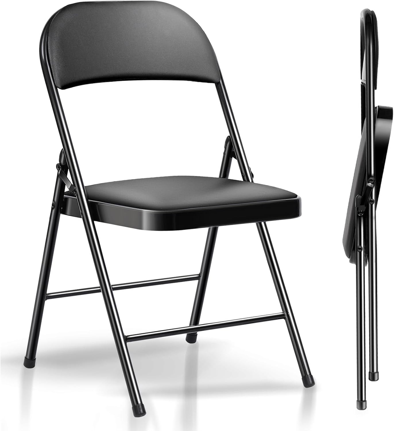 Set da 2 sedie pieghevoli, sedie da giardino pieghevoli - fino a 158 kg, sedie pieghevoli da esterno in metallo con seduta in pelle PU, Nero sedia pieghevole per campeggio, balcone, cucina, scrivania