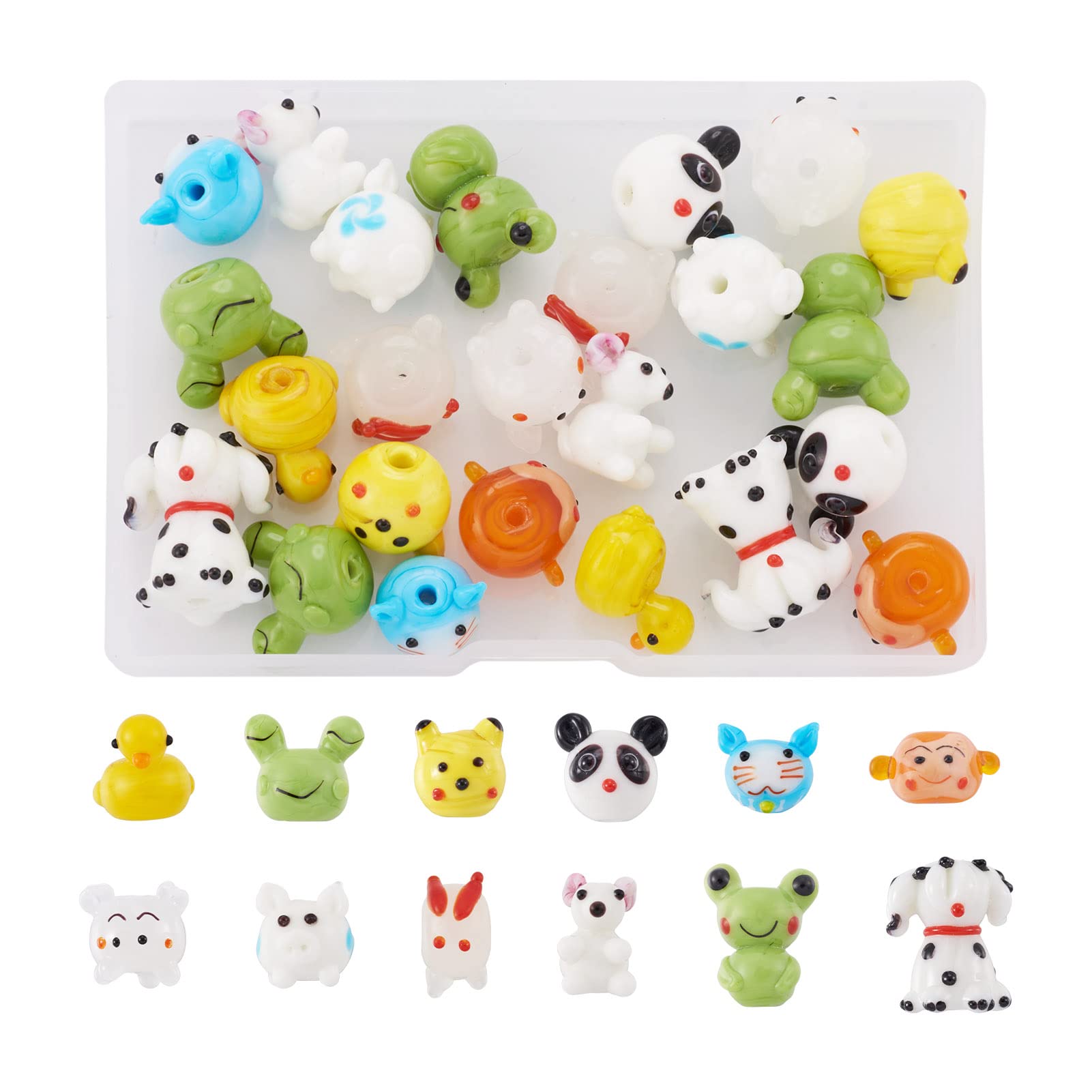 Crafans 24Pcs Animal Handmade Lampwork Glass Beads Cartoon Monkey Panda Frog Loose Dangle Charm Beads for DIY Craft Earring Bracelet Necklace Jewelry Making โ image 1