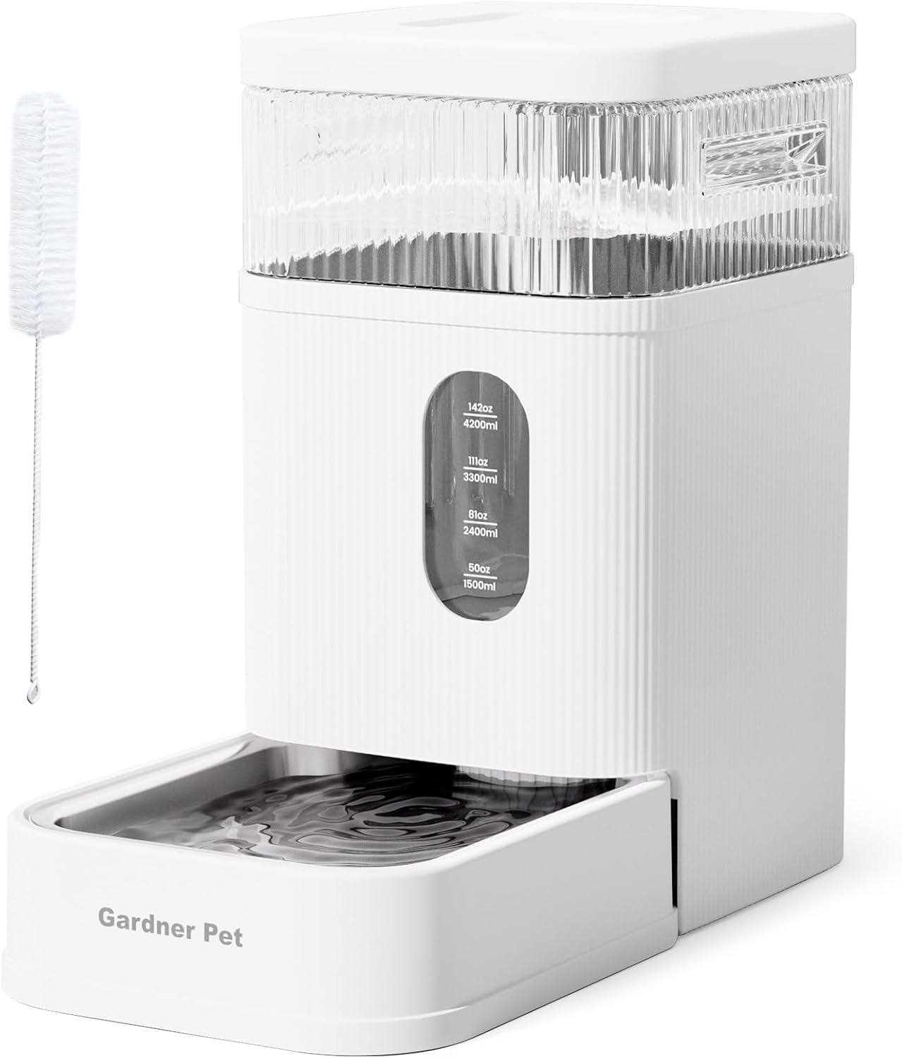 Gardner Pet dispensador Agua Gatos automático de 8.5L, Bebedero Perro automatico por Gravedad con Cuenco de Acero Inoxidable, dispensador de Agua para Perros, sin Electricidad, Libre de BPA - Blanco