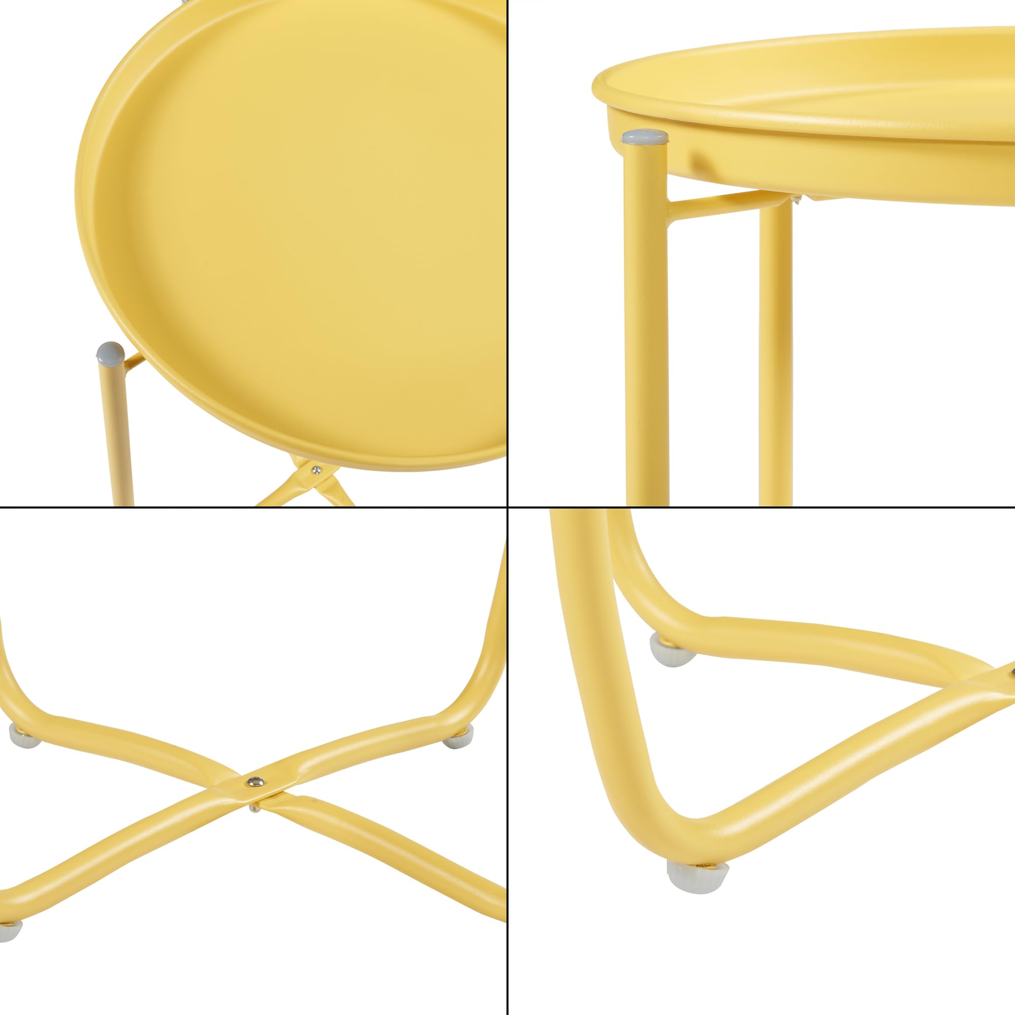 [en.casa] Table Basse avec Plateau Rond Amovible Table d'Appoint pour Extérieur Intérieur Jardin Terrasse Balcon Table de Bistrot Design Intemporel Acier 53 x 40 cm Jaune