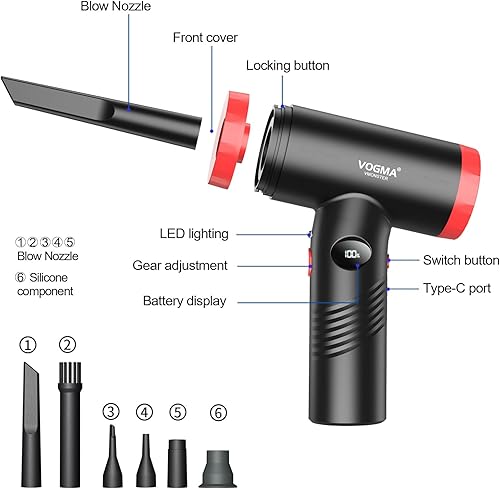 Miniatura 3 de vogma Aspiradora de mano inalámbrica 2 en 1  Potente soplador de polvo de aire comprimido portátil de succión de 6000 PA, mini aspiradora recargable