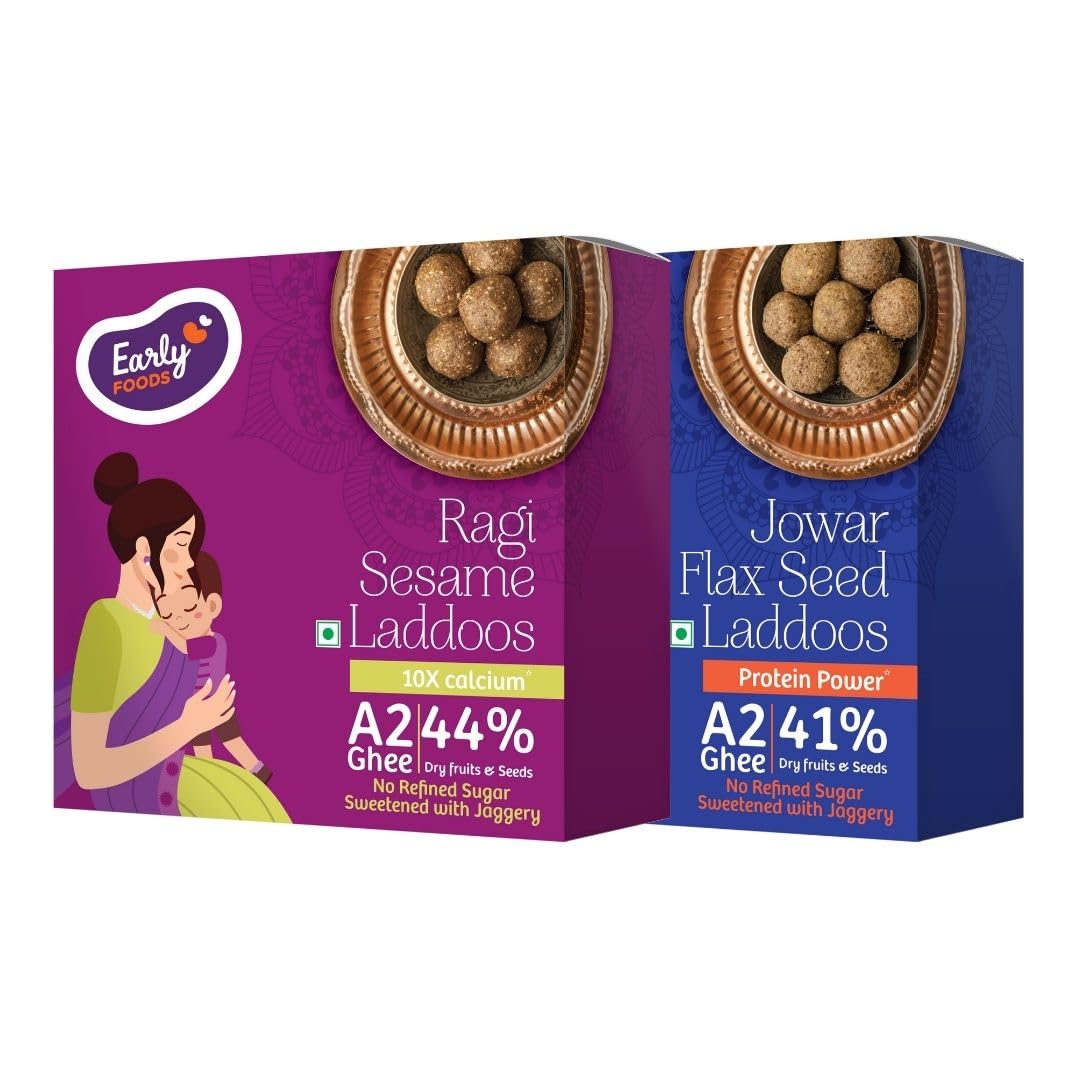 Early Foods Assorted Pack of 2: A2 gramshee Ragi Til Laddu & Jowar Flaxseed Laddoo with Jaggery | Ragi Sesame & Flax Seed Laddu | Pregnancy Laddu | postpartum ladoo | Sugar Free Laddu (B0CWLJ6XF2) Amazon Price History, Amazon Price Tracker