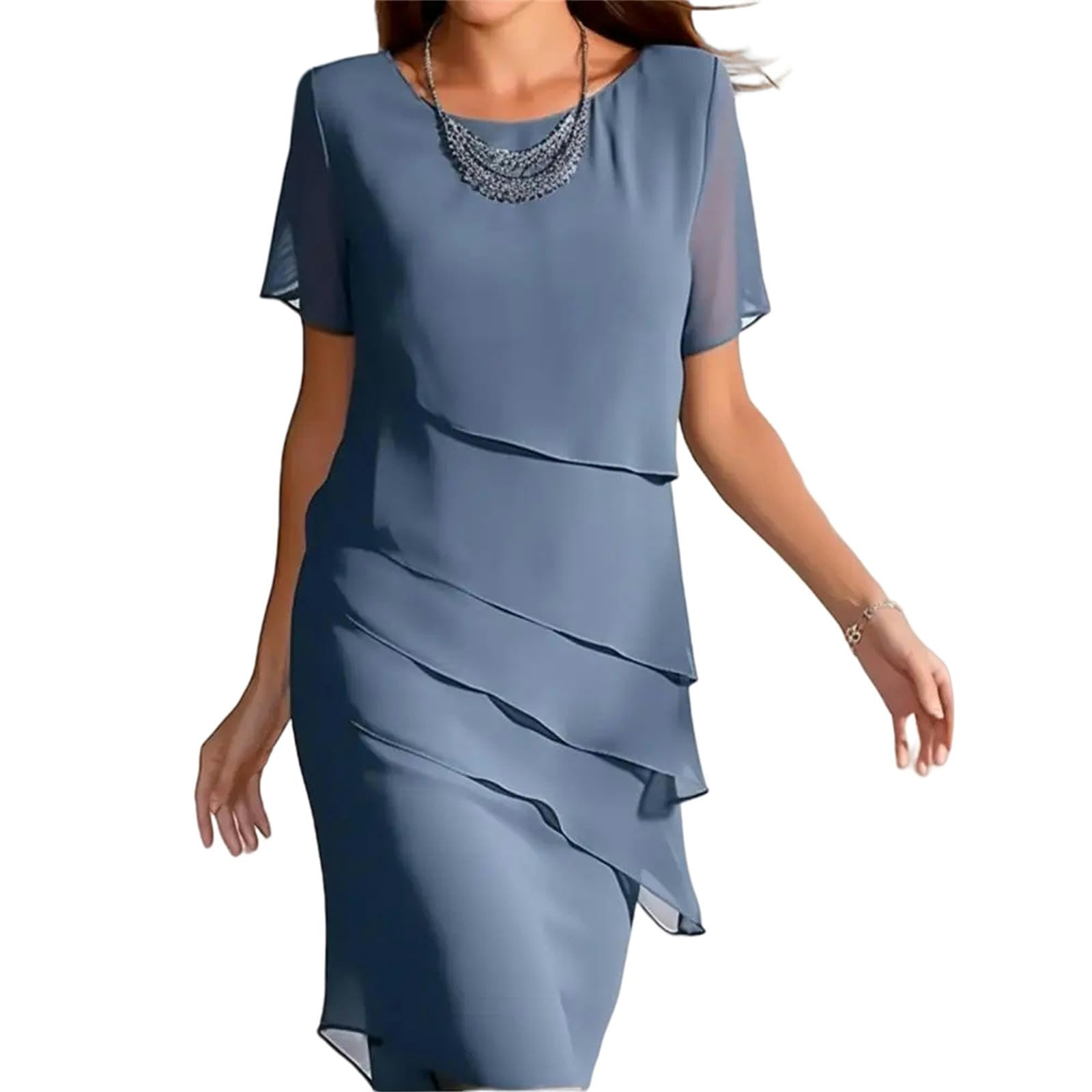 Vestito Vestito con Abito Midi A Strato per Donne Abiti da Sera Pieghettati per Feste per Vacanza