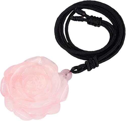 Miniatura 3 de Rockcloud Collar con colgante de piedra de cristal natural tallada a mano, 1 libra de cuarzo rosa con pequeñas virutas trituradas, Cuarzo rosa