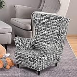 Highdi Funda para Sillón Orejero Infantil Elástica 1 Plaza Funda de Sofá Individual 2-Piezas Fundas de Butaca Espalda Alta para Dormitorio Infantil, Rincón de Lectura (Negro Clásico)