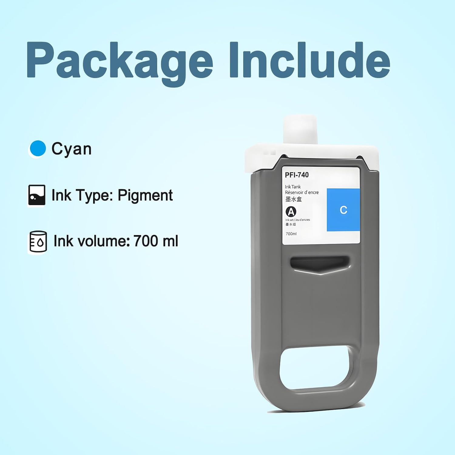 PFI-740C Ink Cartridge Cyan PFI-740 Replacement for Canon imagePROGRAF TZ-30000 TZ-30000 MFP Printer (1-Pack, 700ml)