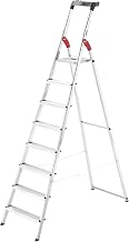 Hailo L60 StandardLine Alu-Sicherheits-Stehleiter - Leiter 8 Stufen belastbar bis 150 kg - stabile Holmführung - Stehleiter mit Ablage - klappbare Aluleiter Made in Germany - Leiter rostfrei - Silber